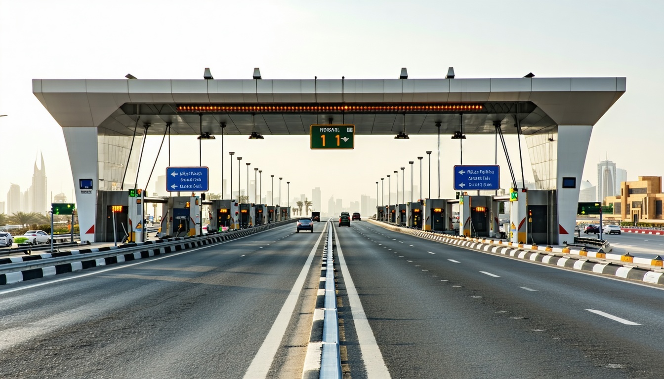 Modern road toll gate in Dubai with seamless vehicle flow